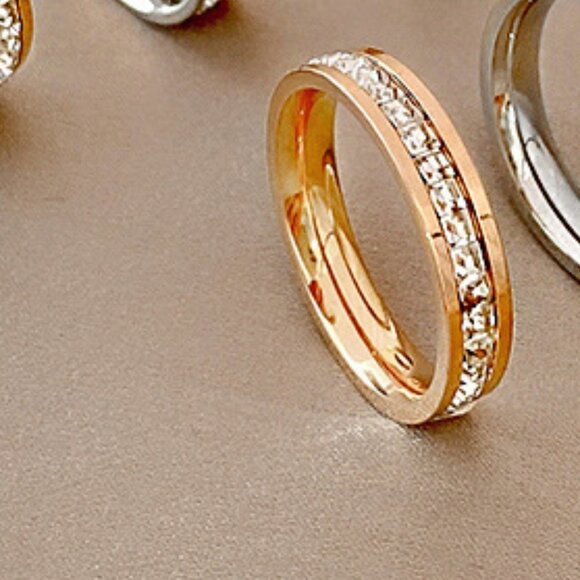 Titanium Steel Rhinestone Ring - Picture 1 of 2